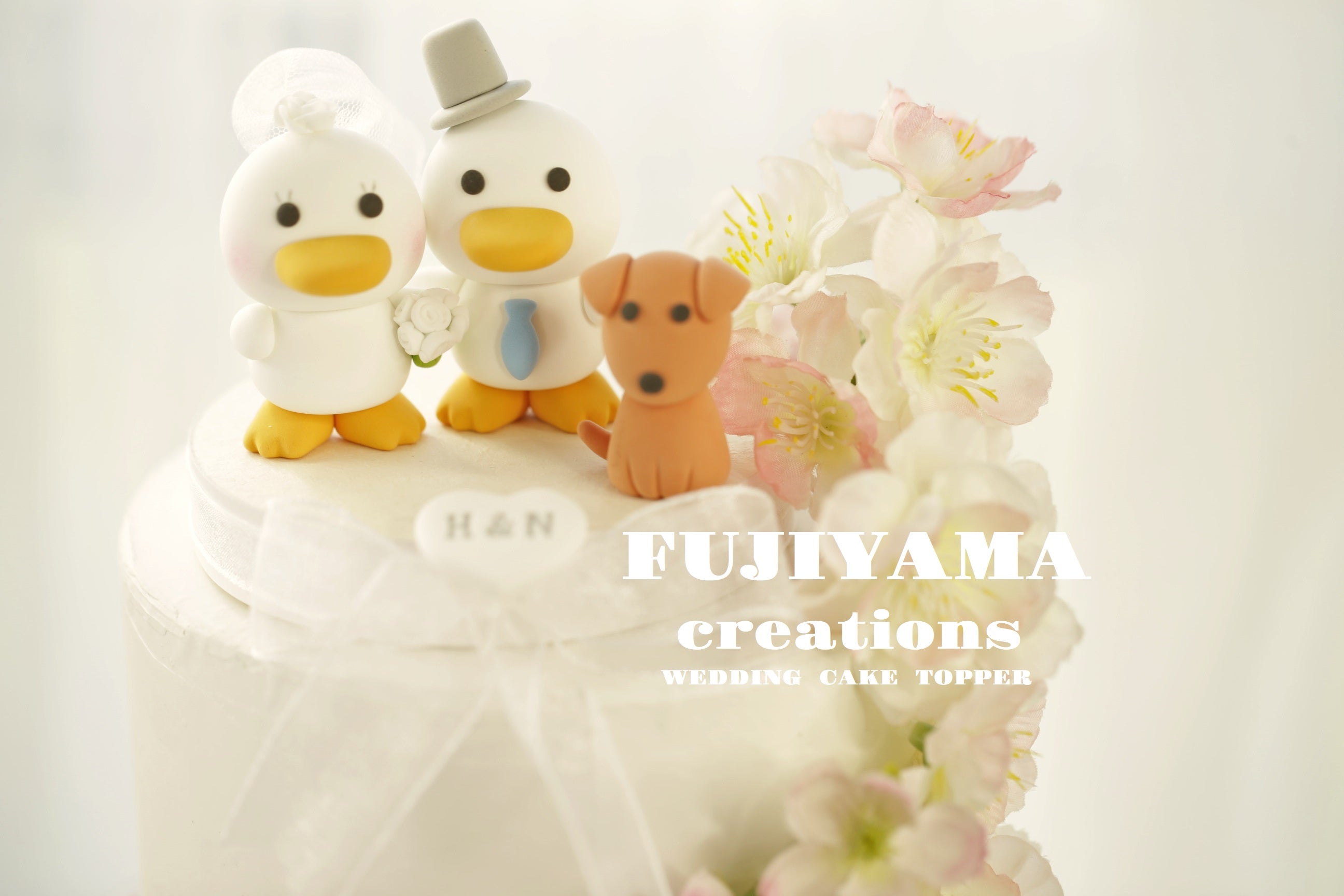 Bride and groom discount duck wedding cake topper, animal wedding clay doll