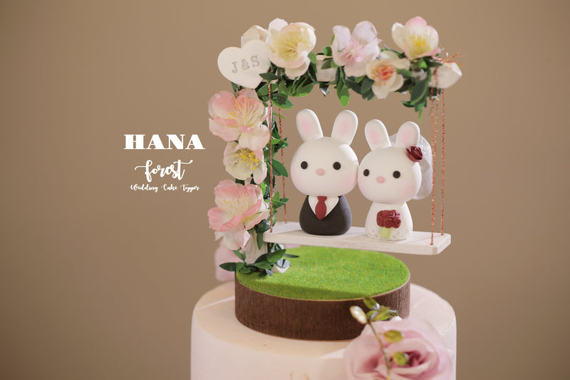 bunny and rabbit wedding cake topper