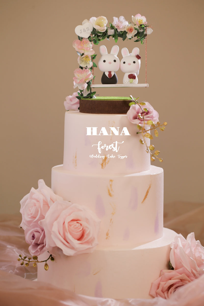 bunny and rabbit wedding cake topper