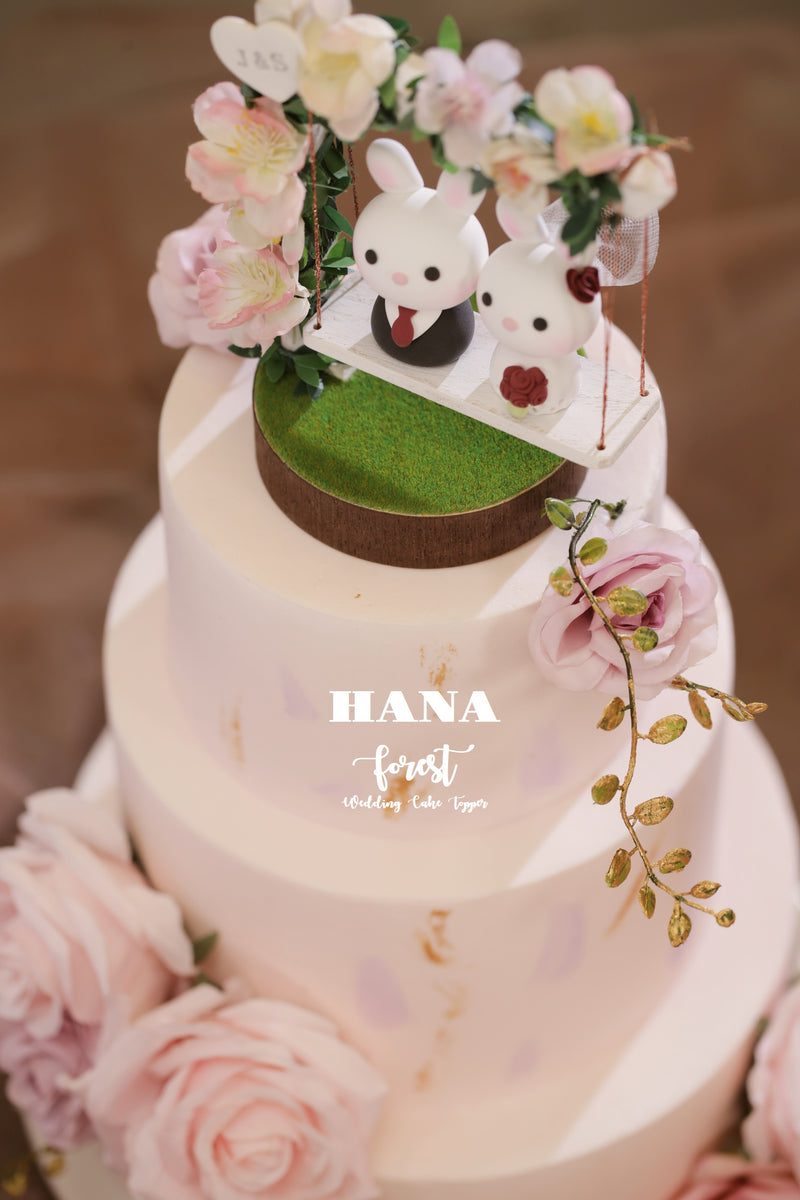 bunny and rabbit wedding cake topper