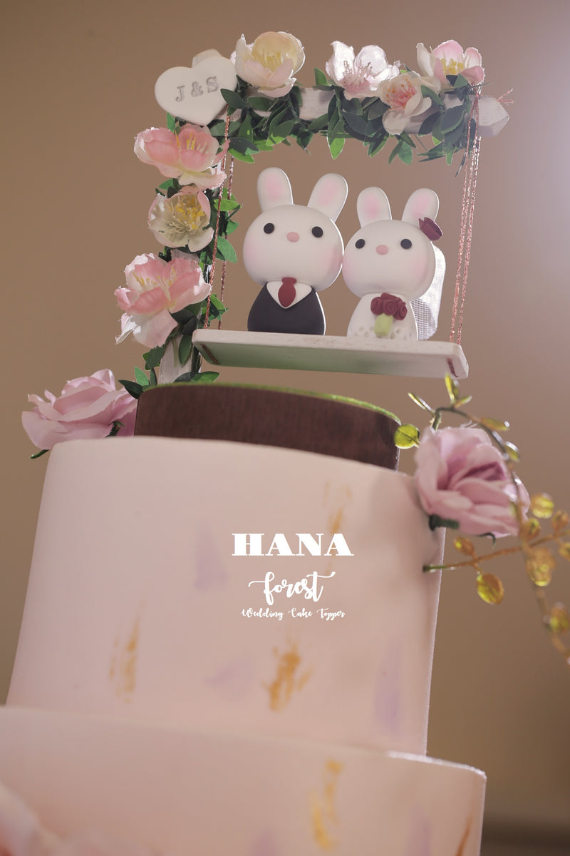 bunny and rabbit wedding cake topper