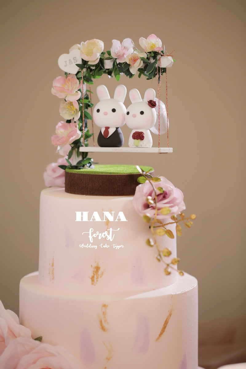 bunny and rabbit wedding cake topper