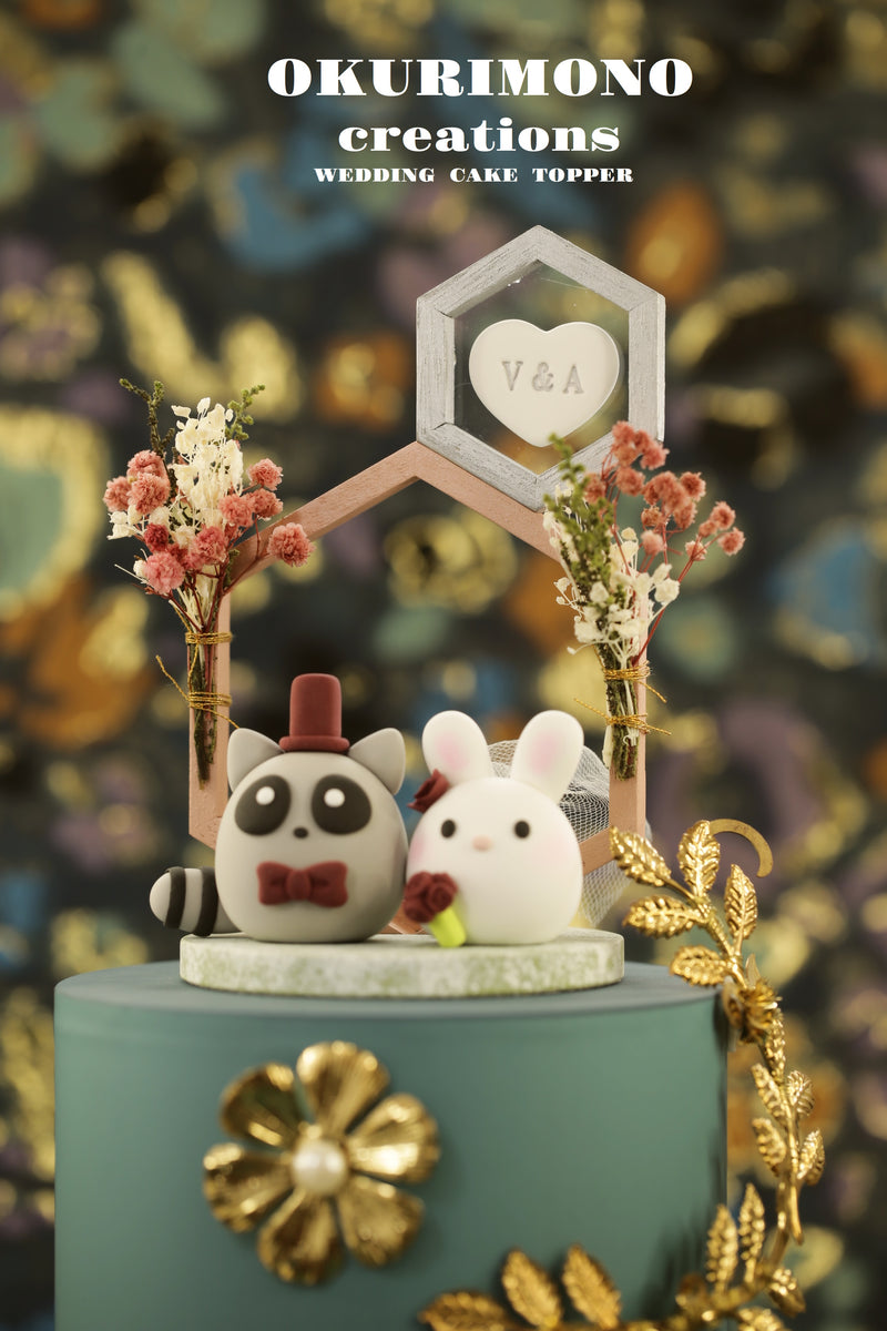 bunny and raccoon Wedding Cake Topper