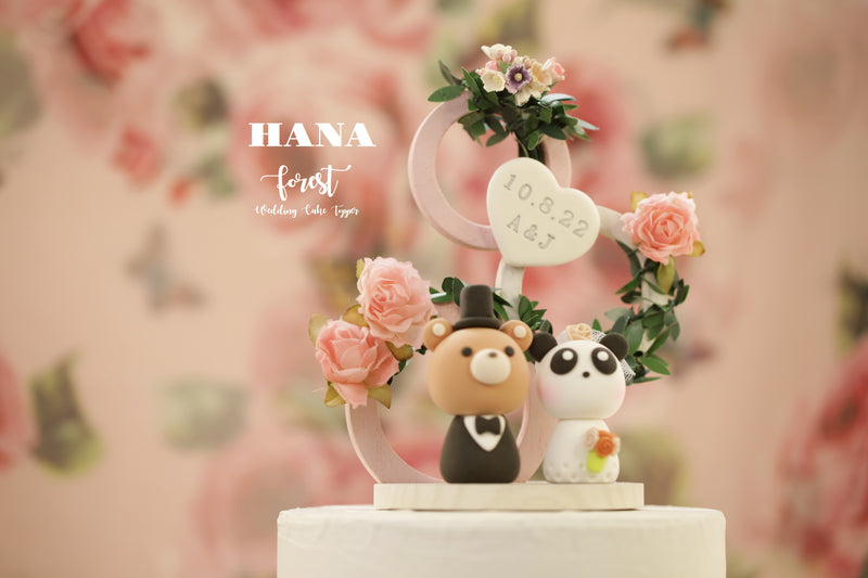 panda and bear wedding cake topper