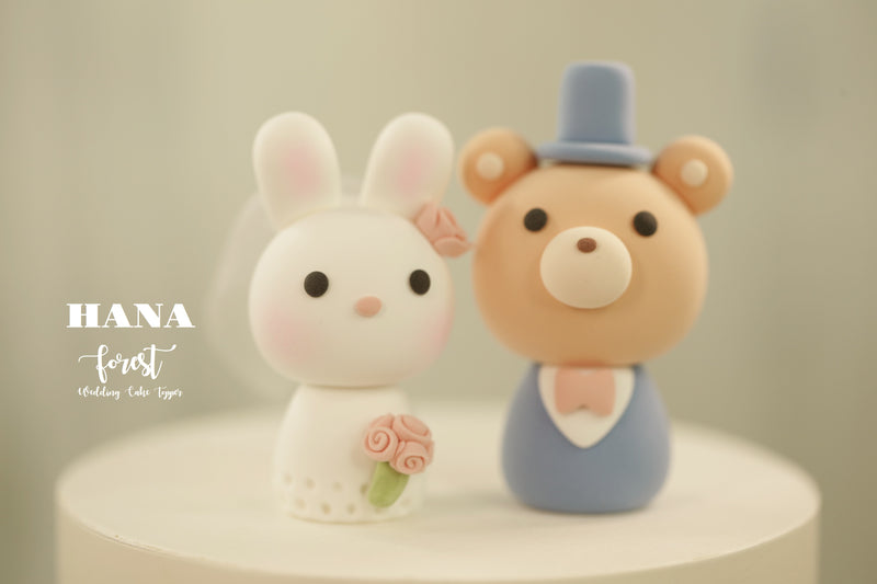 bunny and bear wedding cake topper