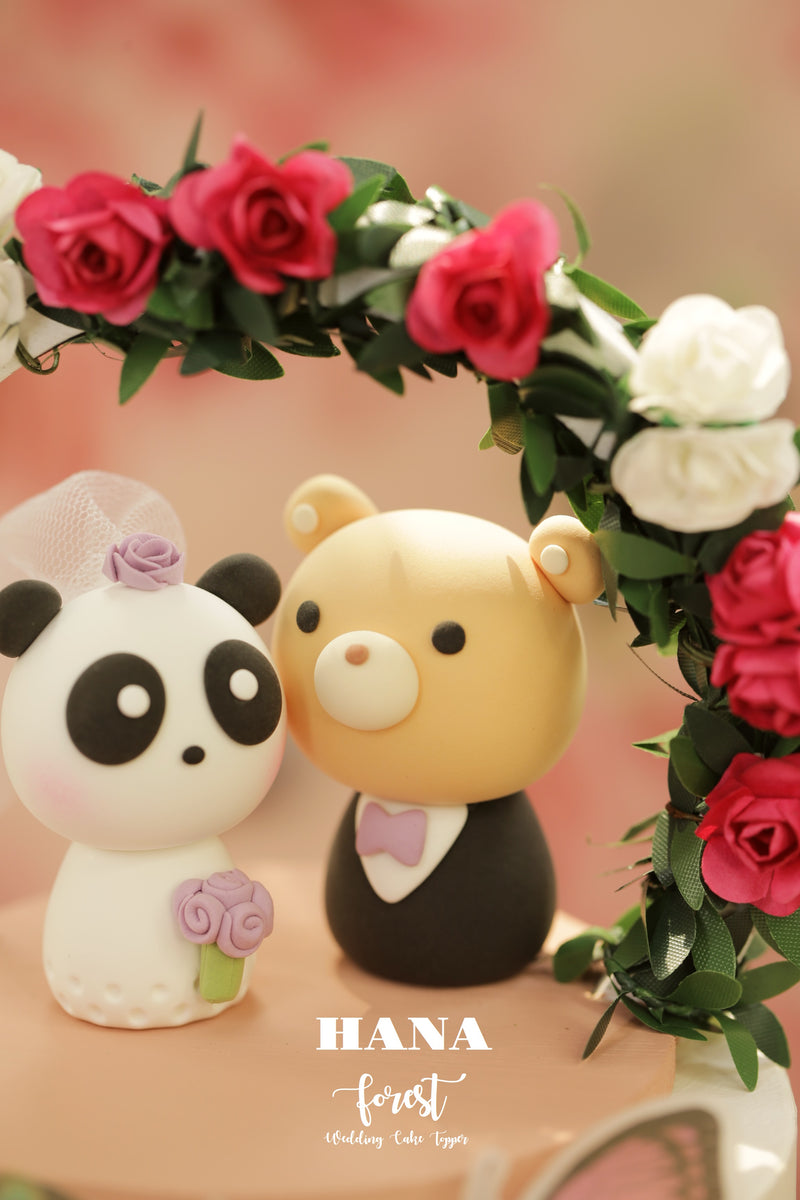 panda and bear wedding cake topper