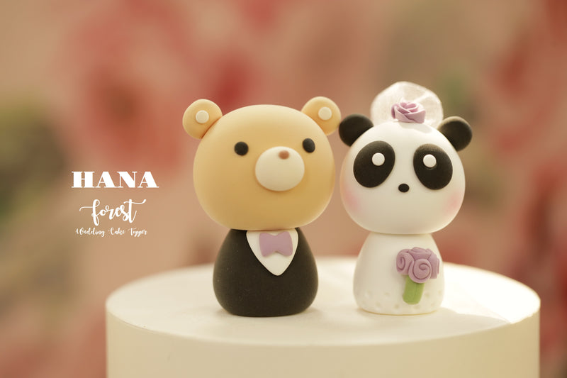 panda and bear wedding cake topper