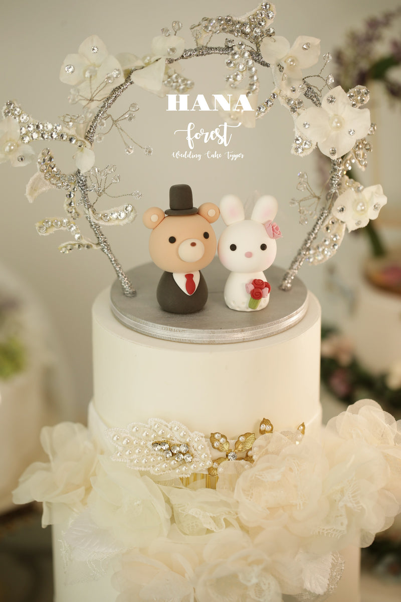 bunny and bear wedding cake topper