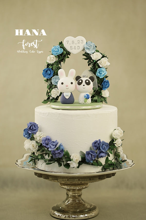 panda and bunny wedding cake topper
