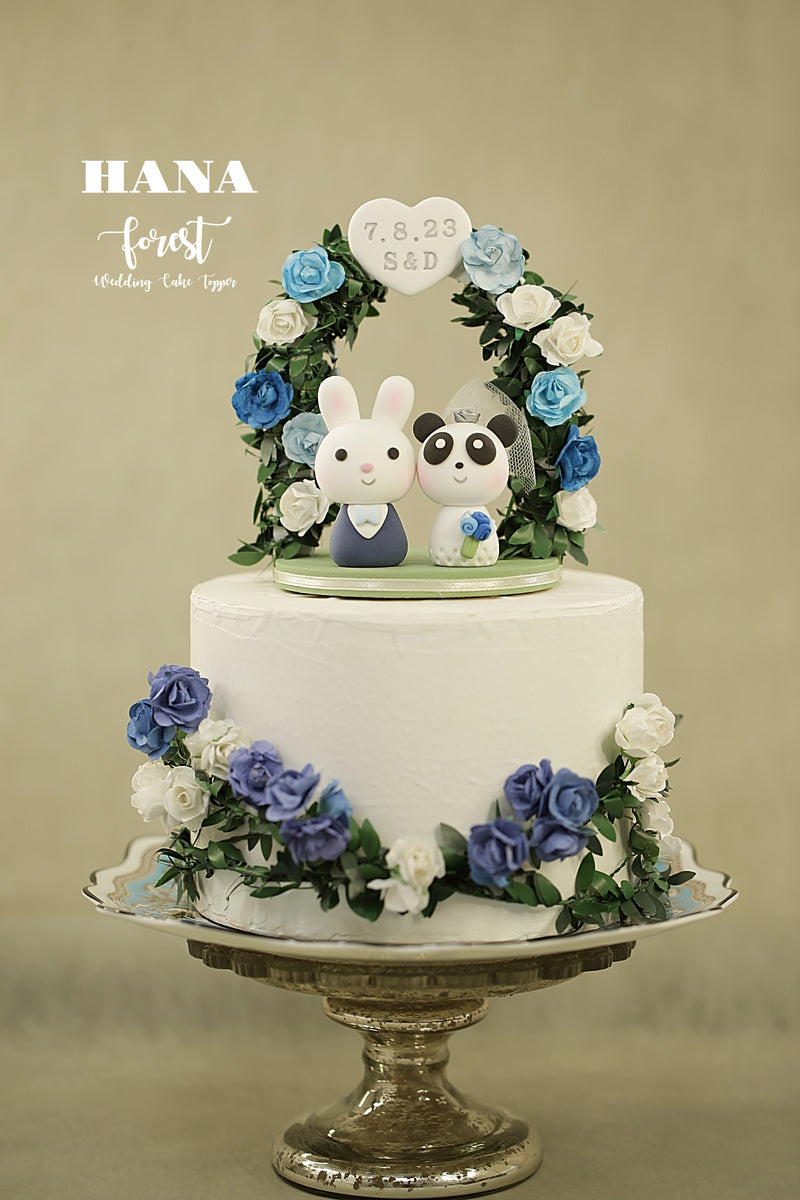 panda and bunny wedding cake topper