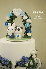 panda and bunny wedding cake topper