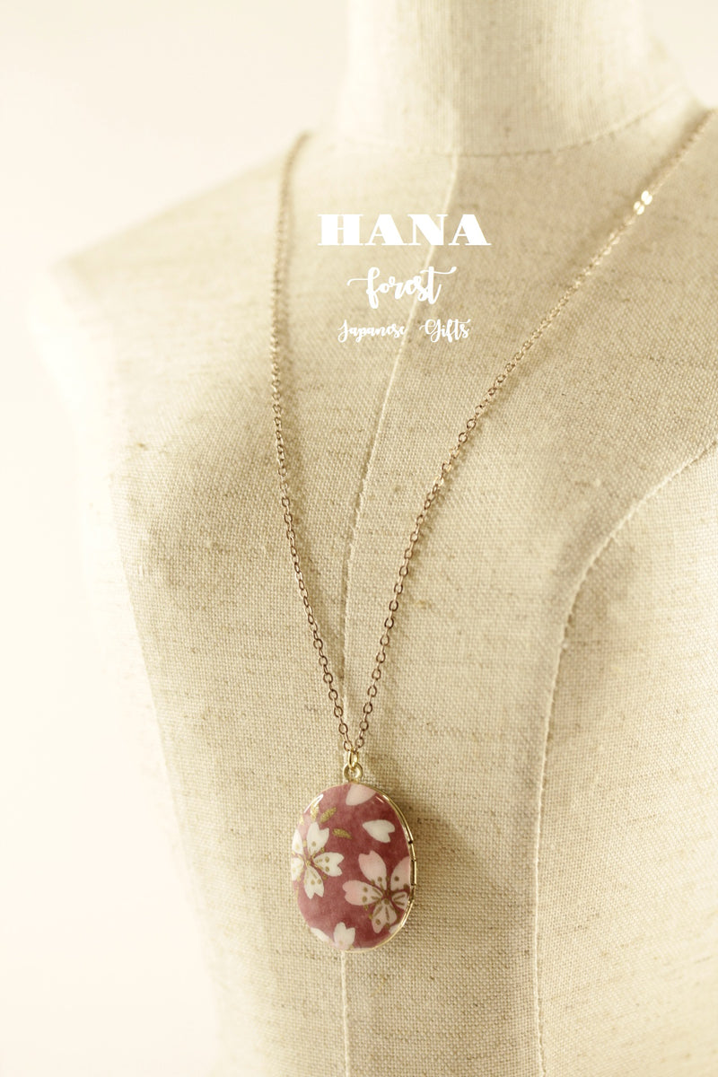 Japanese chiyogami locket necklace B145