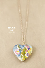 Japanese chiyogami locket necklace B154