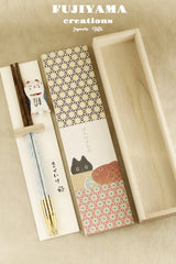 Handmade Japanese lucky cat Chopsticks set with wooden box