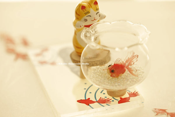 Handmade Japanese Kawaii Cat,neko and golden fish