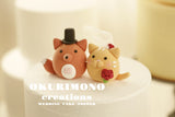 kitty and fox wedding cake topper,fox and cat cake topper