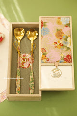 Japanese chiyogami wrapped golden color tea spoon set