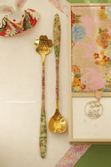Japanese chiyogami wrapped golden color tea spoon set