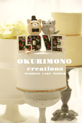 kitty and Shiba inu wedding cake topper,cat and Shiba inu cake topper