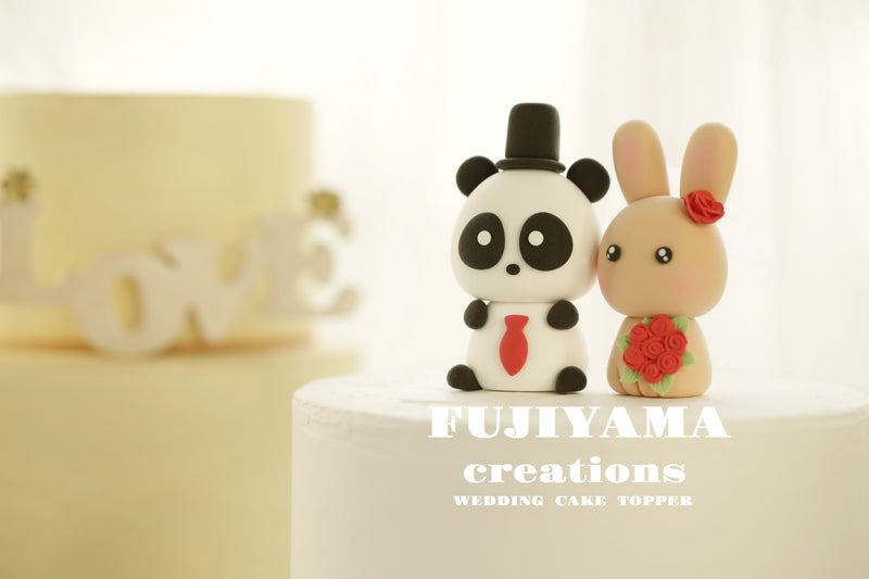 panda and bunny wedding cake topper