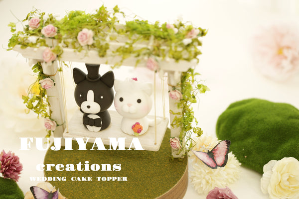 kitty and boston terrier wedding cake topper