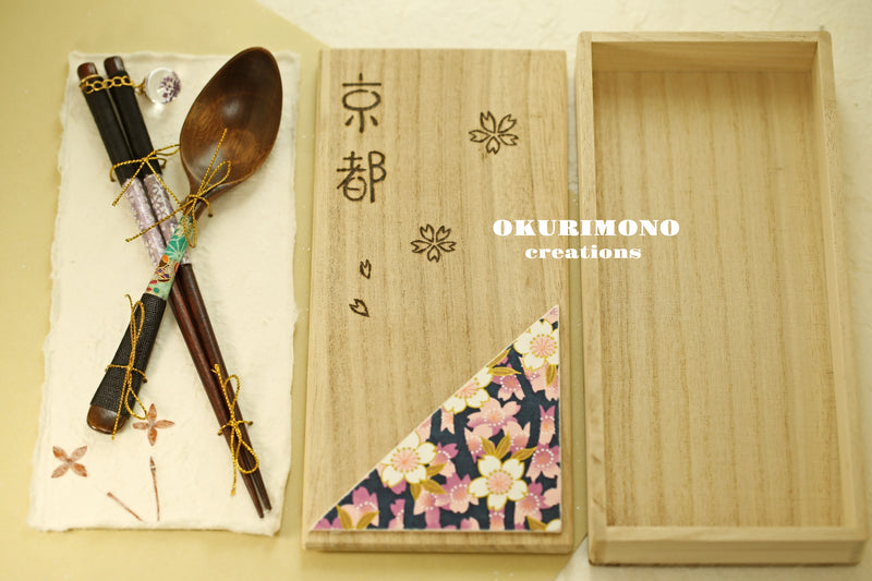 Handmade Japanese Chopsticks and spoon set with wooden box