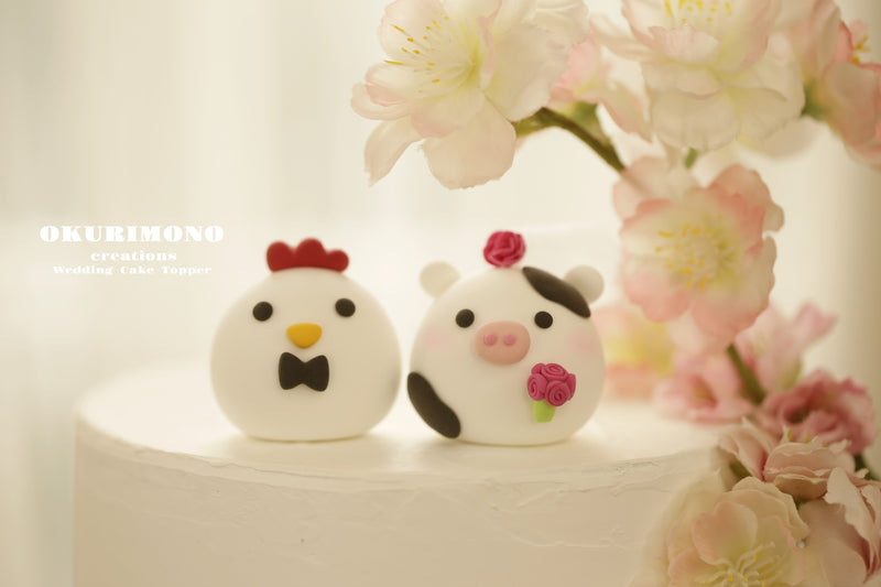 Chicken and Cow wedding cake topper