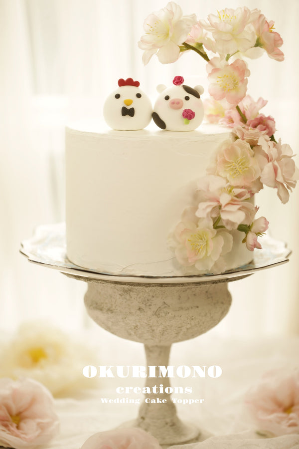 Chicken and Cow wedding cake topper