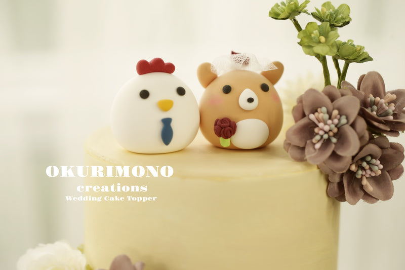 rooster and Shiba inu wedding cake topper,chicken and Shiba inu cake topper