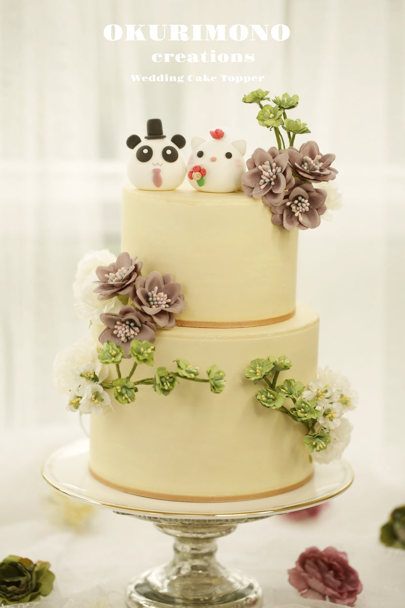 kitty and panda wedding cake topper,cat and panda cake topper