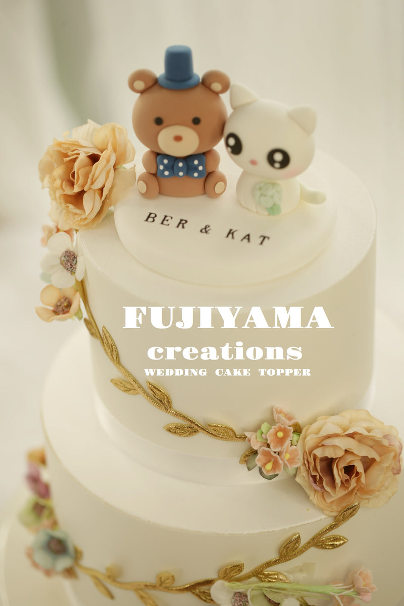 kitty and bear wedding cake topper