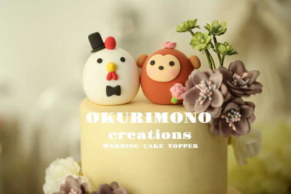 rooster and monkey wedding cake topper,chicken and monkey cake topper