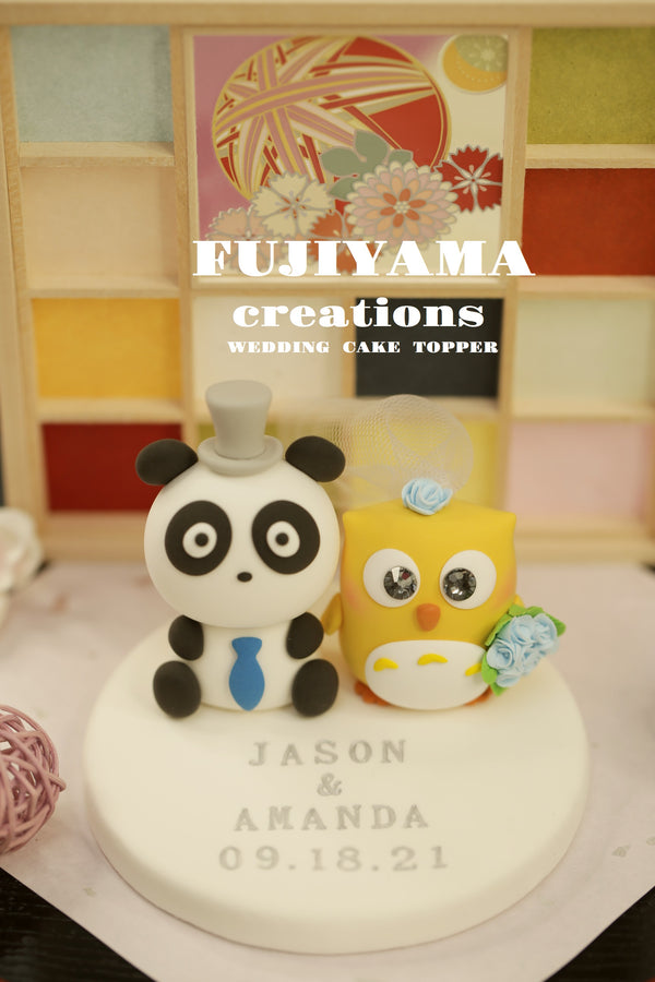 owl and panda wedding cake topper