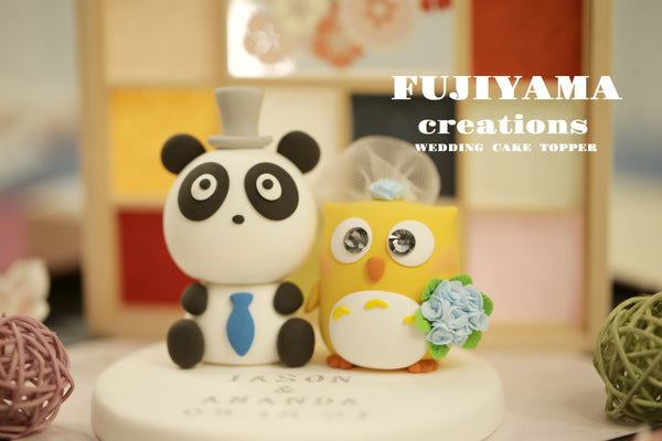 owl and panda wedding cake topper