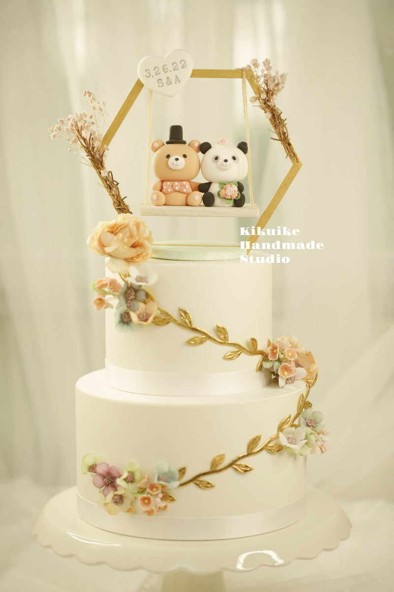 bear and panda wedding cake topper