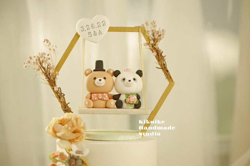 bear and panda wedding cake topper