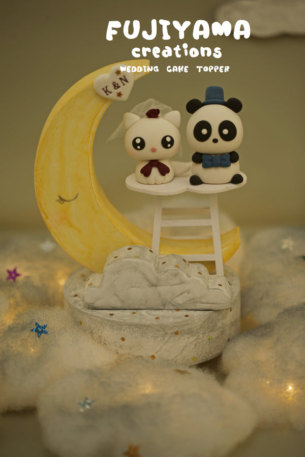 kitty and panda wedding cake topper