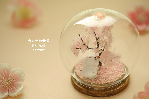 Sakura tree lucky cat flower message in bottle,D180