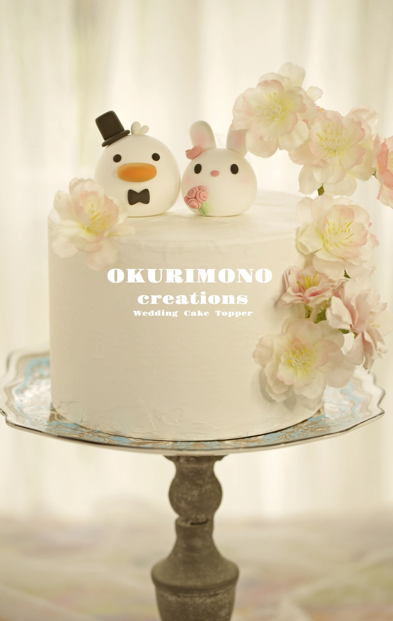 bunny and duck wedding cake topper,rabbit and duck cake topper