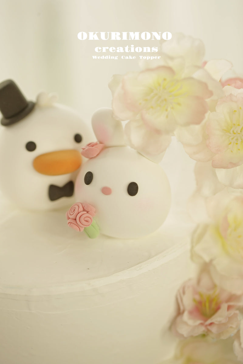 bunny and duck wedding cake topper,rabbit and duck cake topper
