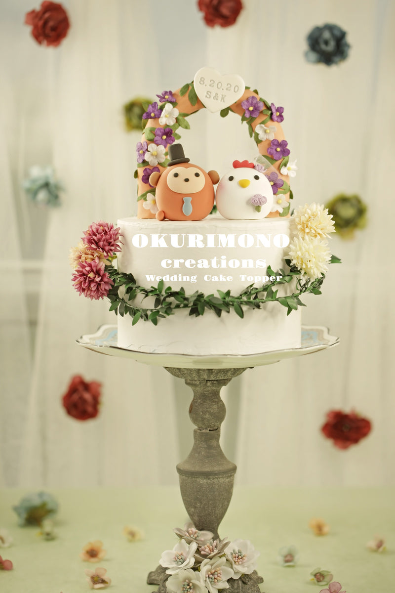 rooster and monkey wedding cake topper,chicken and monkey cake topper