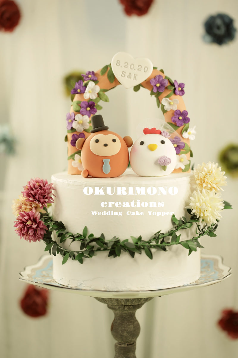 rooster and monkey wedding cake topper,chicken and monkey cake topper