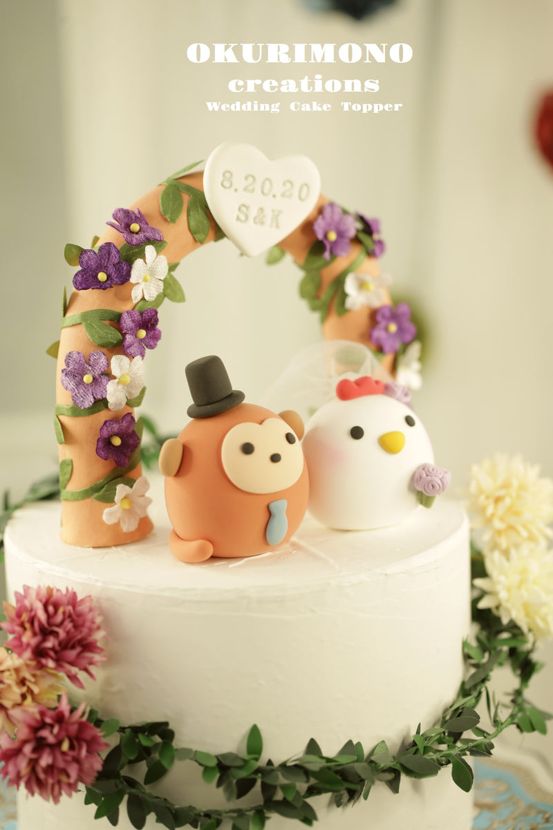 rooster and monkey wedding cake topper,chicken and monkey cake topper