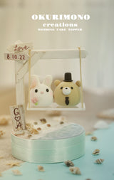 bunny and bear wedding cake topper,rabbit and bear cake topper