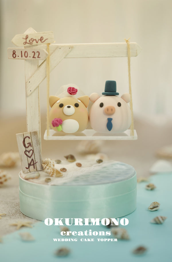 Shiba inu and Pig wedding cake topper