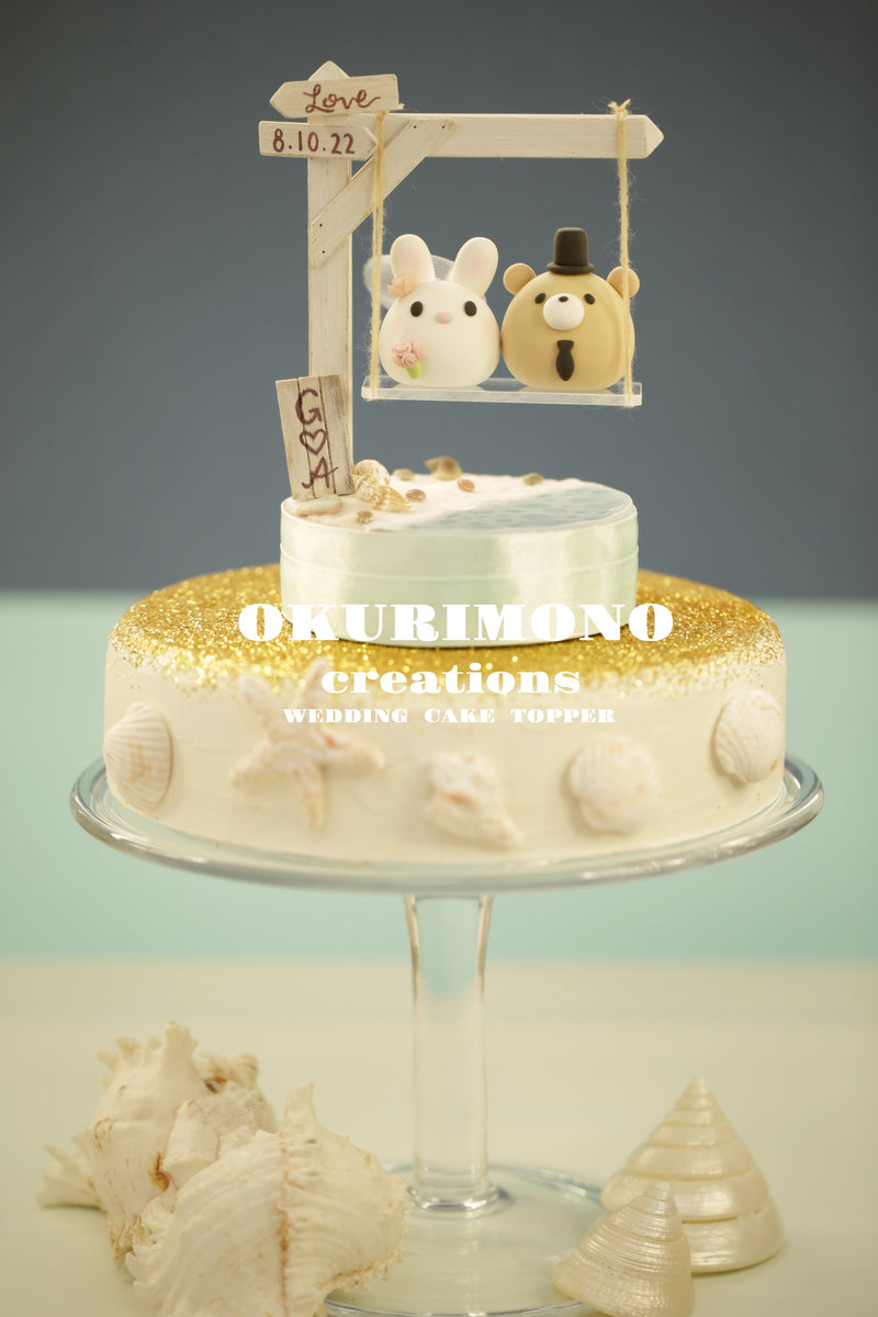 bunny and bear wedding cake topper,rabbit and bear cake topper