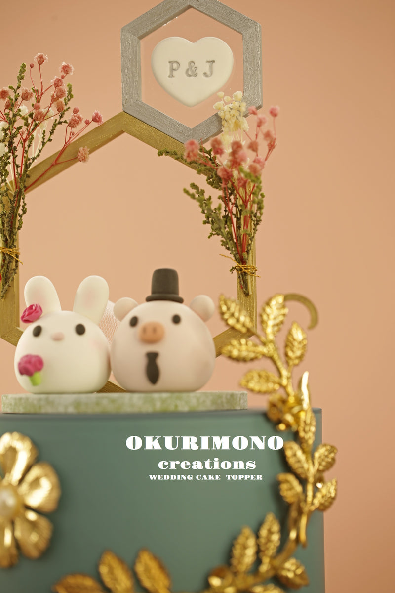 Bunny and Pig wedding cake topper