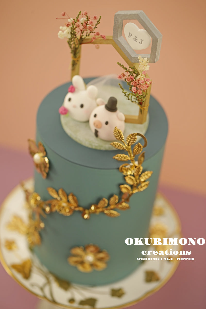 Bunny and Pig wedding cake topper