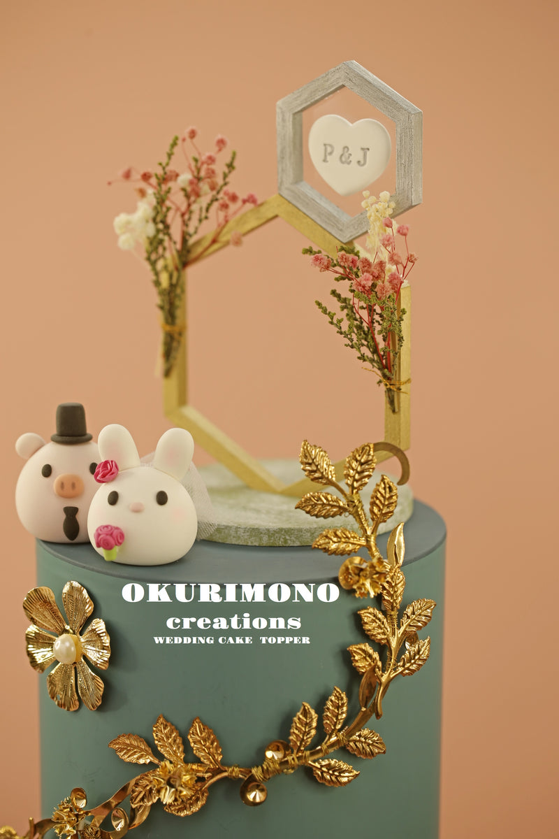 Bunny and Pig wedding cake topper