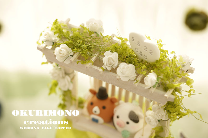 Pembroke Welsh Corgis and Cow wedding cake topper